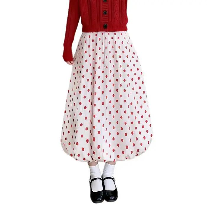 Jupe longue ample à pois rouge pour femme
