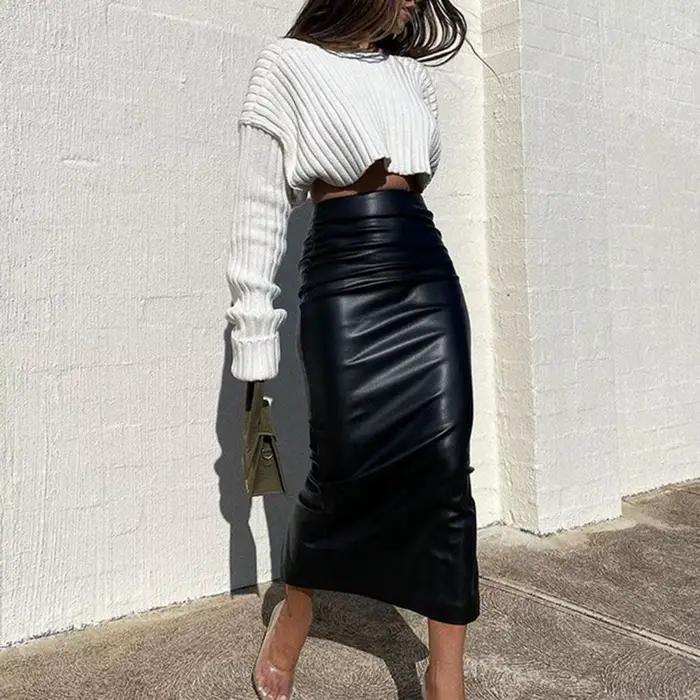 Jupe en simili cuir pour femmes