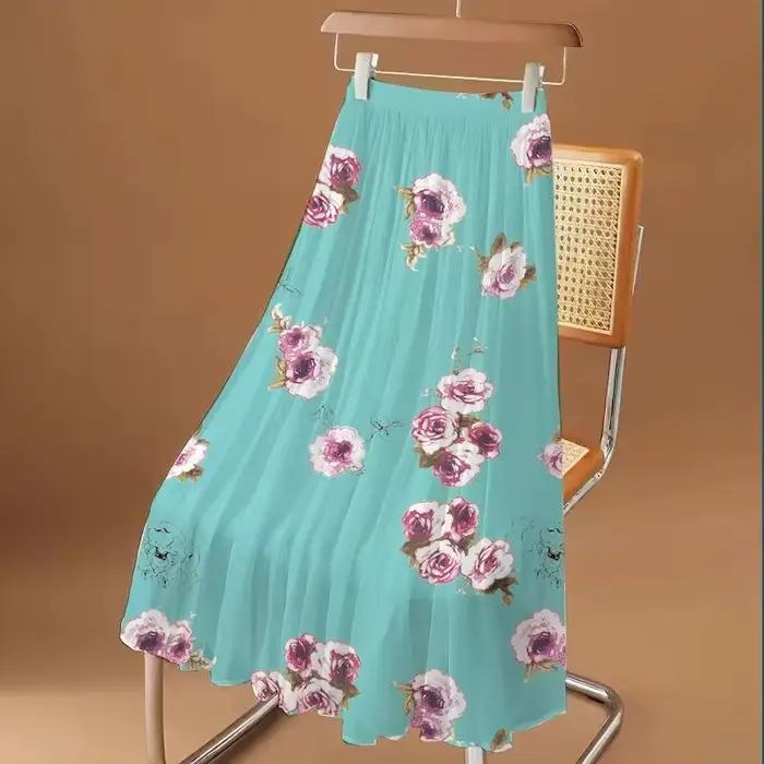 Jupe longue en mousseline de soie à imprimé floral pour femmes