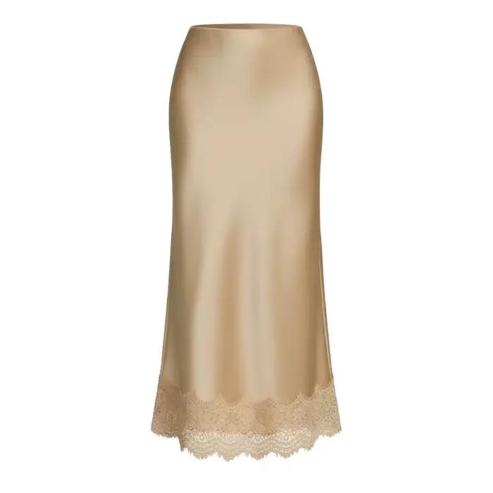 Jupe en satin à dentelle taille haute élastique