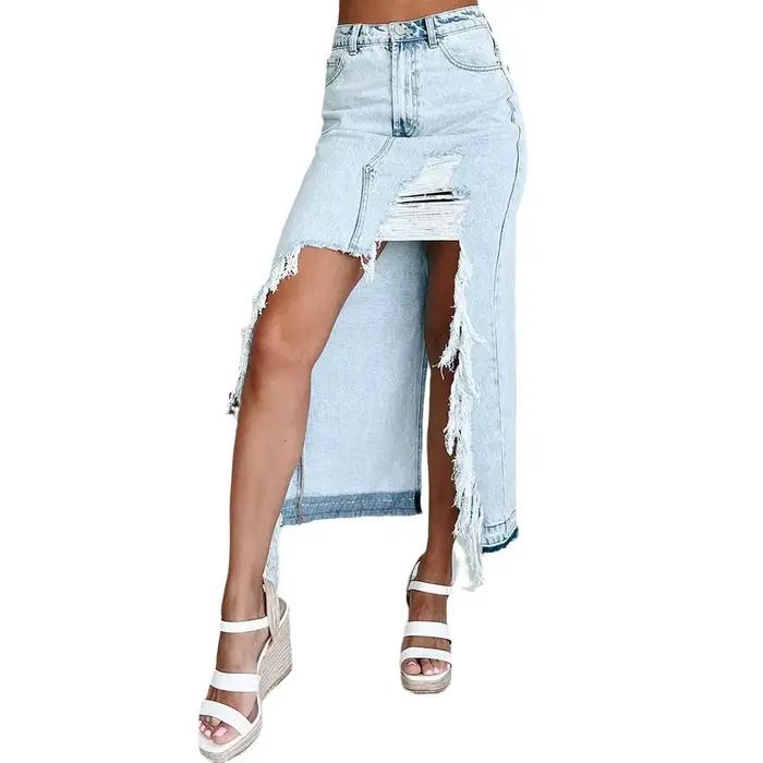 Jupes en Denim déchirées en détresse