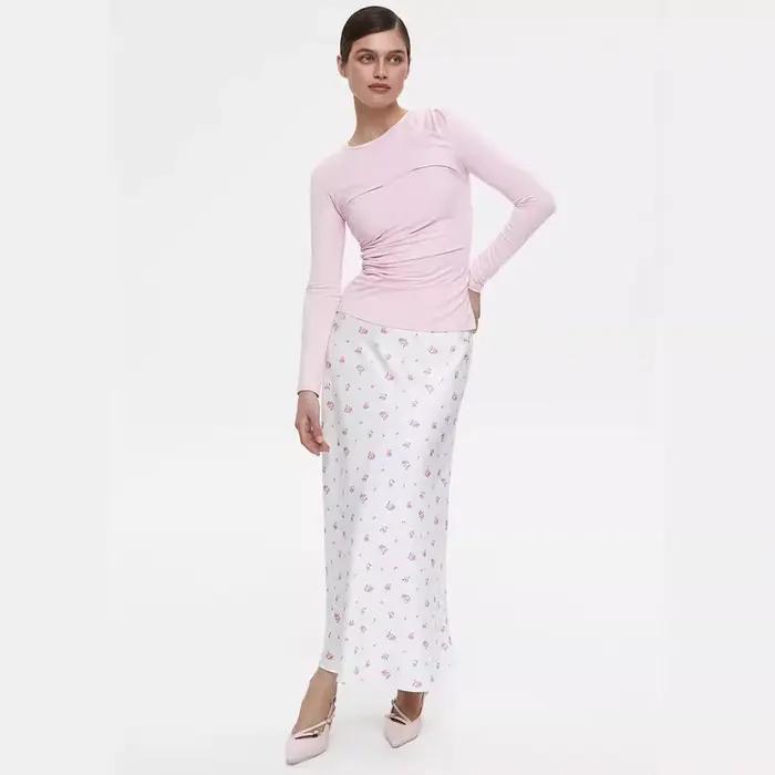 Jupe mi-longue imprimée à fleurs pour dames