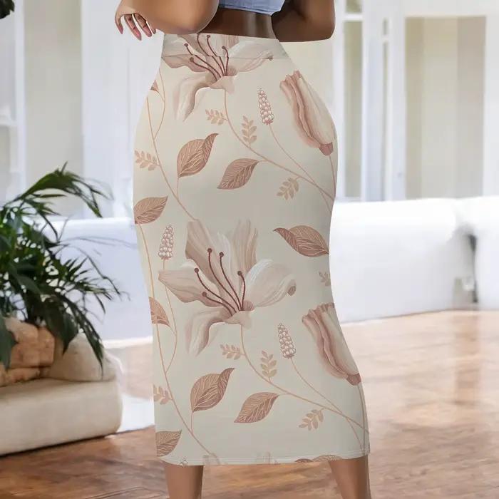 Jupe midi florale, jupe crayon vintage à imprimé lys