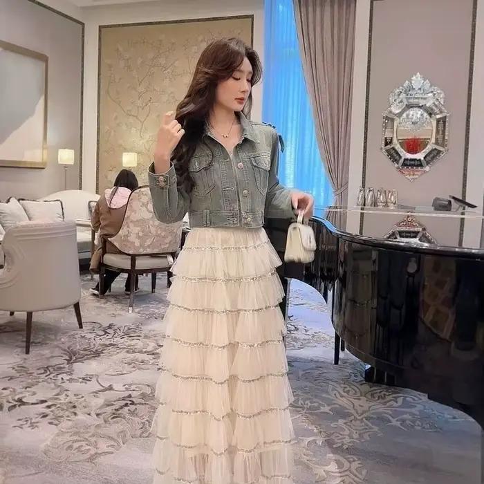 Jupe de soirée en tulle à 8 couches avec sequins