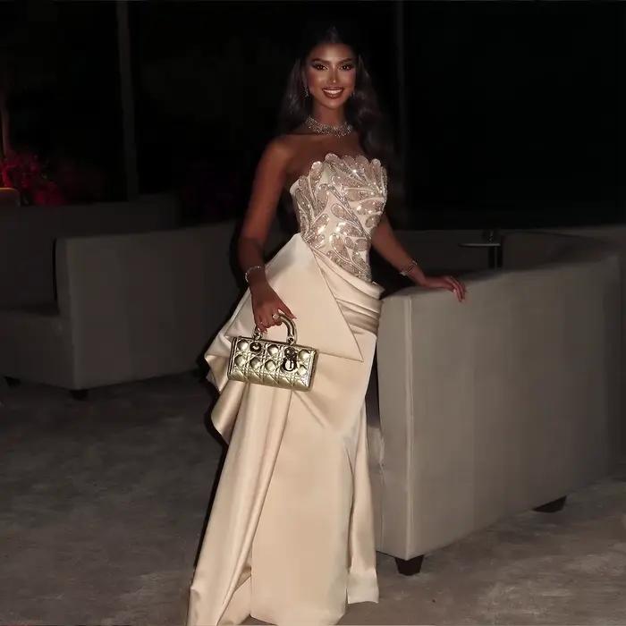 Robe de soirée longue perlée de luxe Sharon Said avec jupon plissé et col montant pour femme