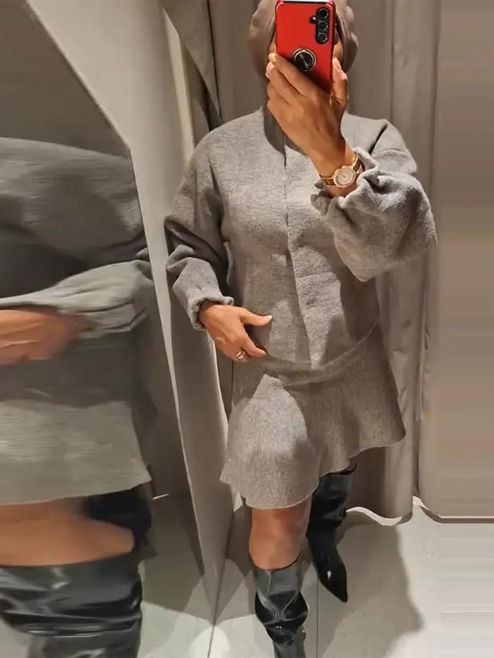 Ensemble veste Mini jupe élégante à col haut pour femme