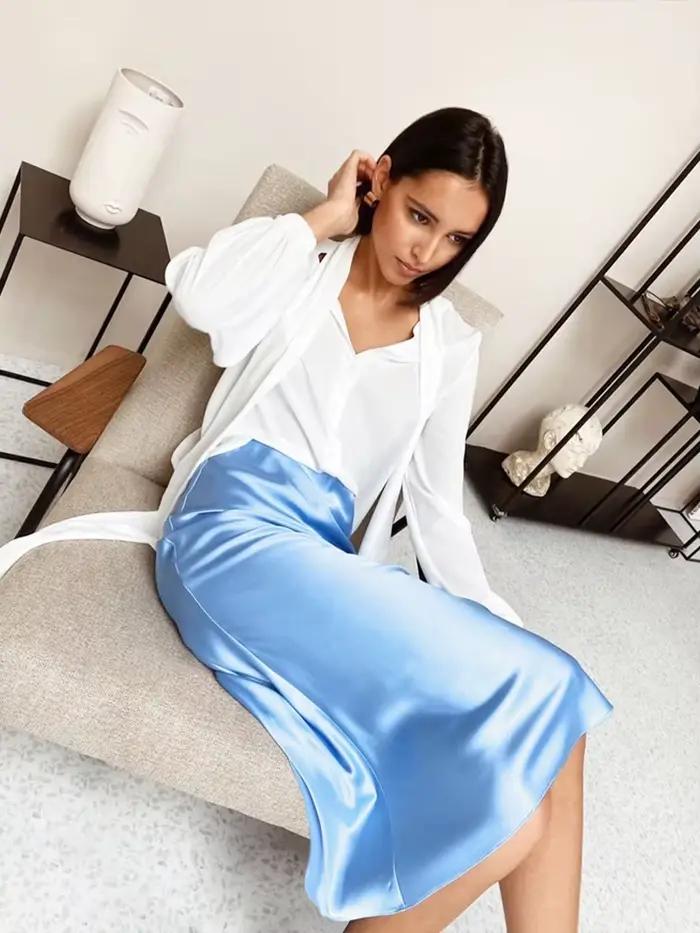 Jupe longue en Satin de soie pour femmes