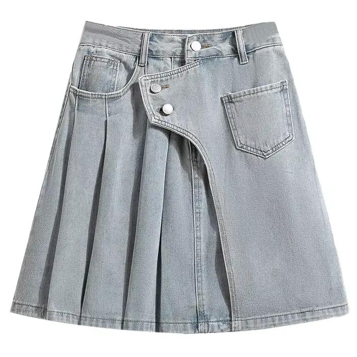 Nouvelle jupe en jean taille haute courte coupe trapèze été 2026