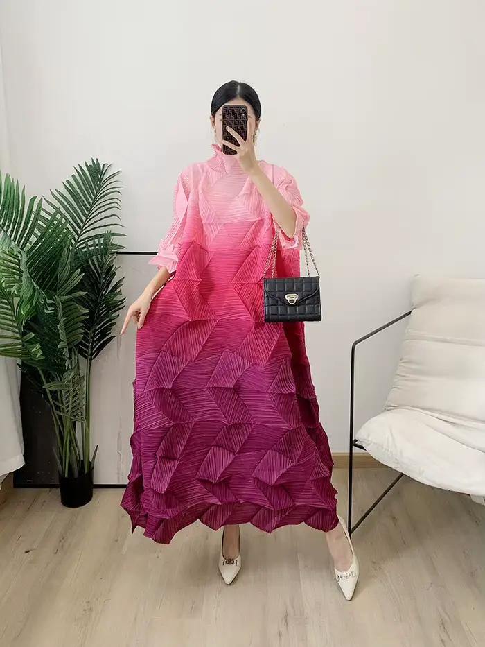 Robe plissée dégradée, nouvelle collection Printemps/Été 2026, jupe longue plissée diamant, vêtement féminin amincissant et élégant