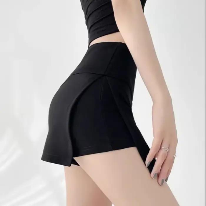Jupes fendues sur le côté pour femmes, taille haute, ligne A, couleur unie, slim, short de sport, style coréen, décontracté, nouvelle collection été 2025