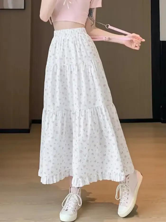 Jupe longue à volants floraux pour femmes
