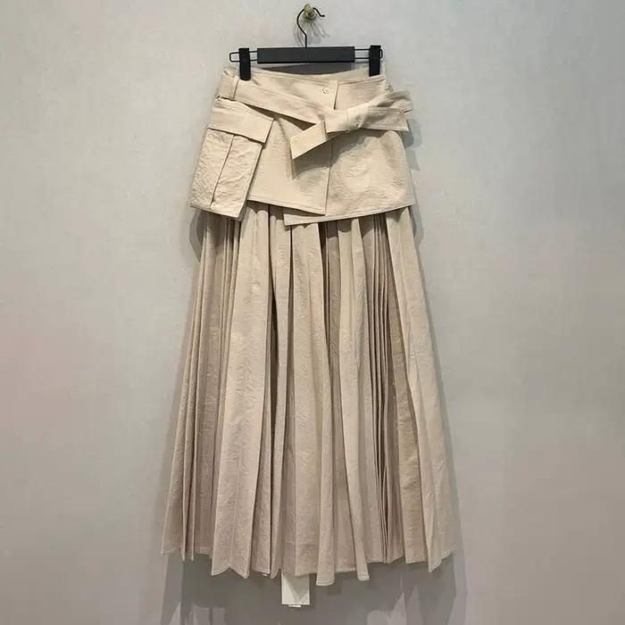 MYMX – ensemble 2 pièces, jupe plissée pour femmes, taille haute, ligne A, couleur abricot, nouvelle collection MX1036, printemps-automne