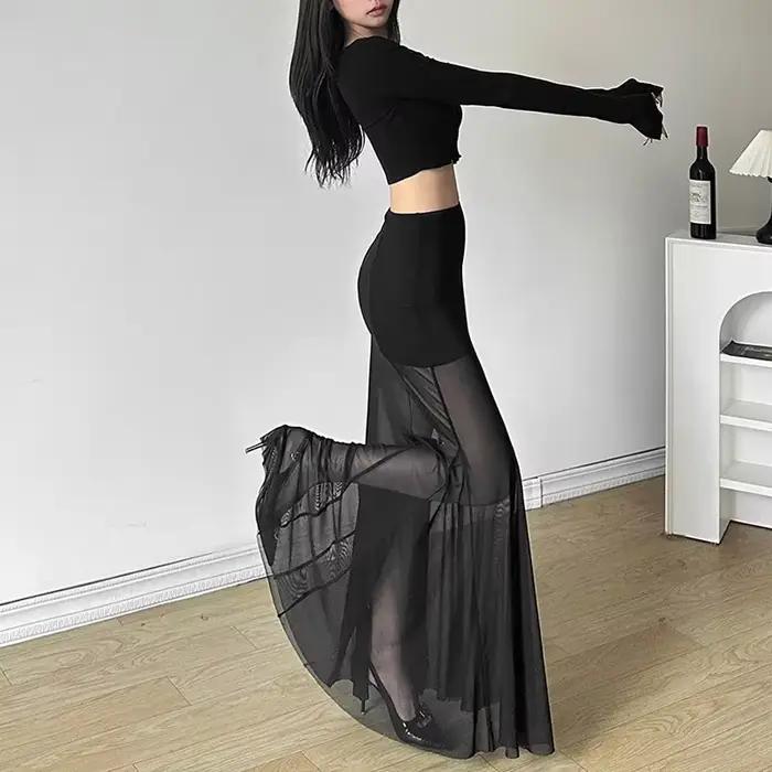 Jupes longues en maille noire pour femmes