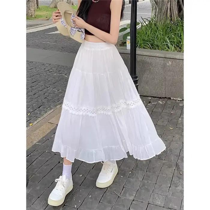 Nouvelle jupe en mousseline blanche taille plus 2025