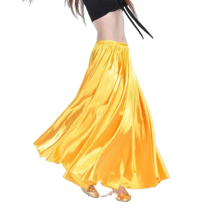 Jupe en Satin Costume de danse du ventre femmes jupes gitane danseur vêtements de pratique jupe Maxi 12 couleurs assorties solide blanc noir arabe