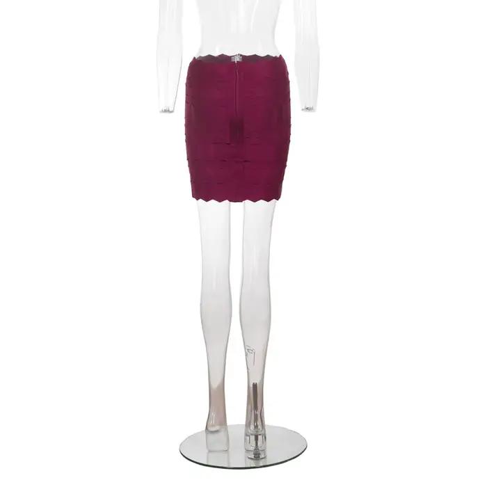 Mini-jupe élégante à bandes rouge vin – Jupe moulante taille haute à ourlet festonné pour femme