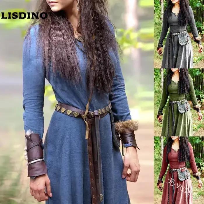 Robe féérique elfique celtique vintage gothique viking printemps automne cosplay femmes haute élasticité coton traditionnelle fantastique