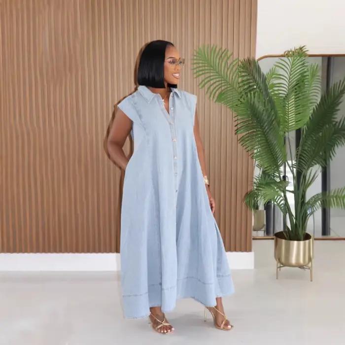 Jupe longue vintage en jean amincissante avec poches