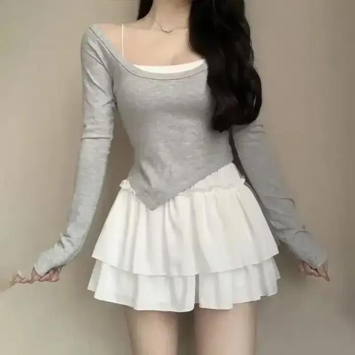 Été Kawaii blanc volants jupe femmes mode coupe ajustée en mousseline de soie Mini jupes Giris Y2k tout Match élastique taille haute noir Faldas