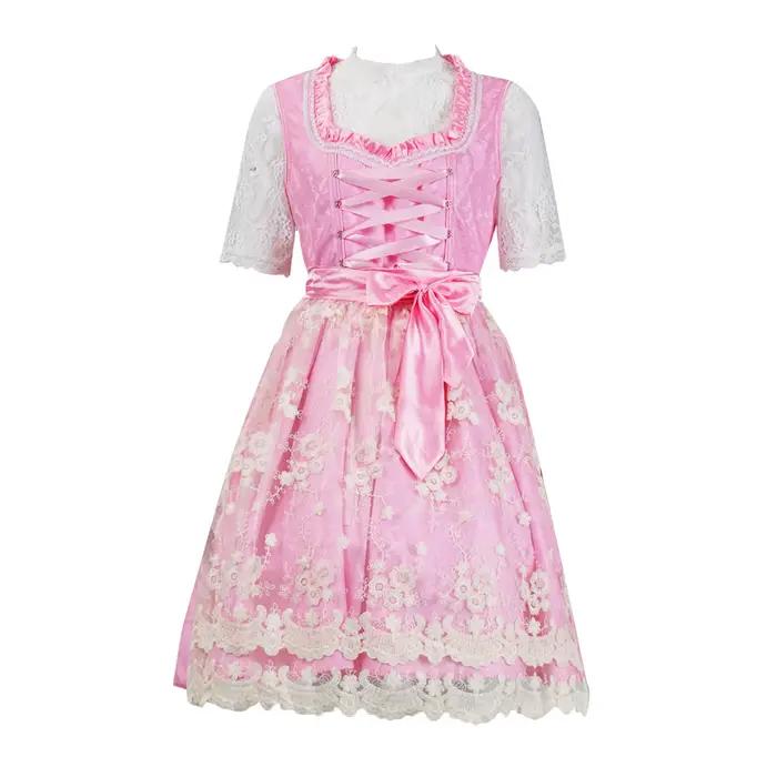 Robe de soirée traditionnelle rouge mi-longue pour femmes, robe Dirndl avec tablier pour l'Oktoberfest