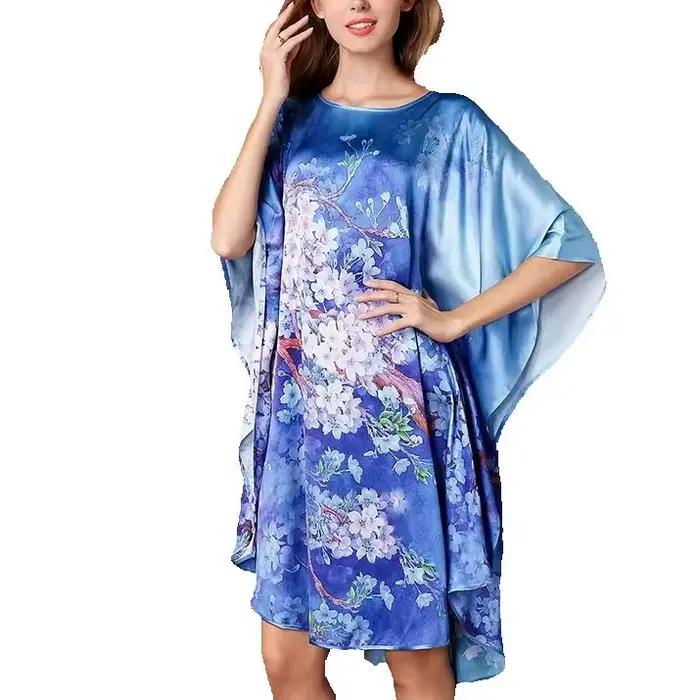 Chemise de nuit en soie mûre pour femme, tenue de nuit longue, motif Floral, 100% soie, cadeau idéal, 19mm