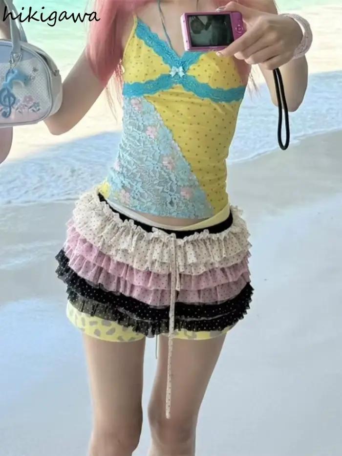 Mini-jupe pour femme, couleur contrastée