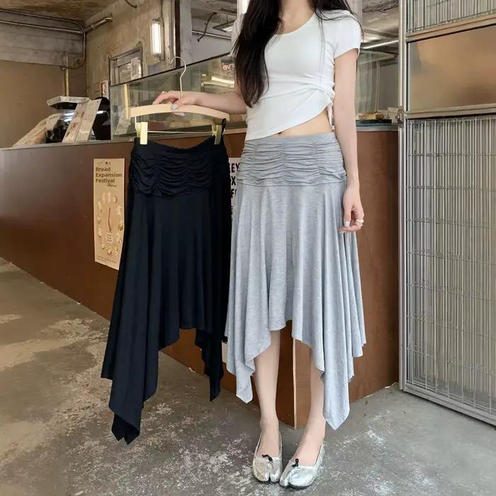 Jupe plissée asymétrique taille haute décontractée pour femme