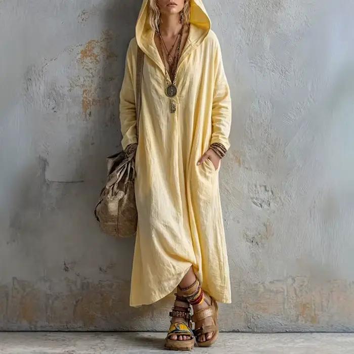 Robe longue à capuche bohème pour femme