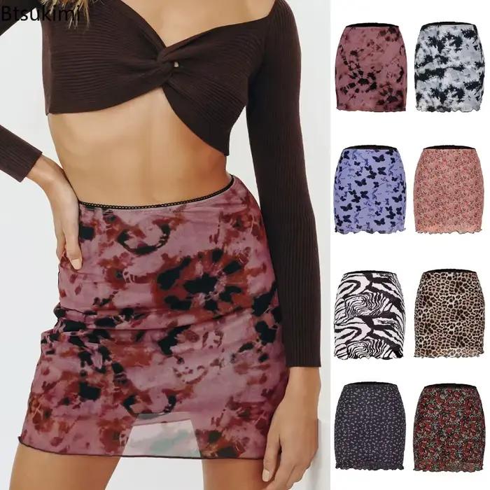 Jupe Courte Femme Imprimé Floral en Maille Double Couche Taille Haute Nouvelle Collection Été 2026 Streetwear Soirée Club Vintage Y2K