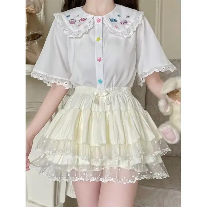 Mini-jupe rétro japonaise pour femmes, jupe vintage en dentelle, style Kawaii Lolita, jupe tendance des années 2000, tenues chics, nouveauté