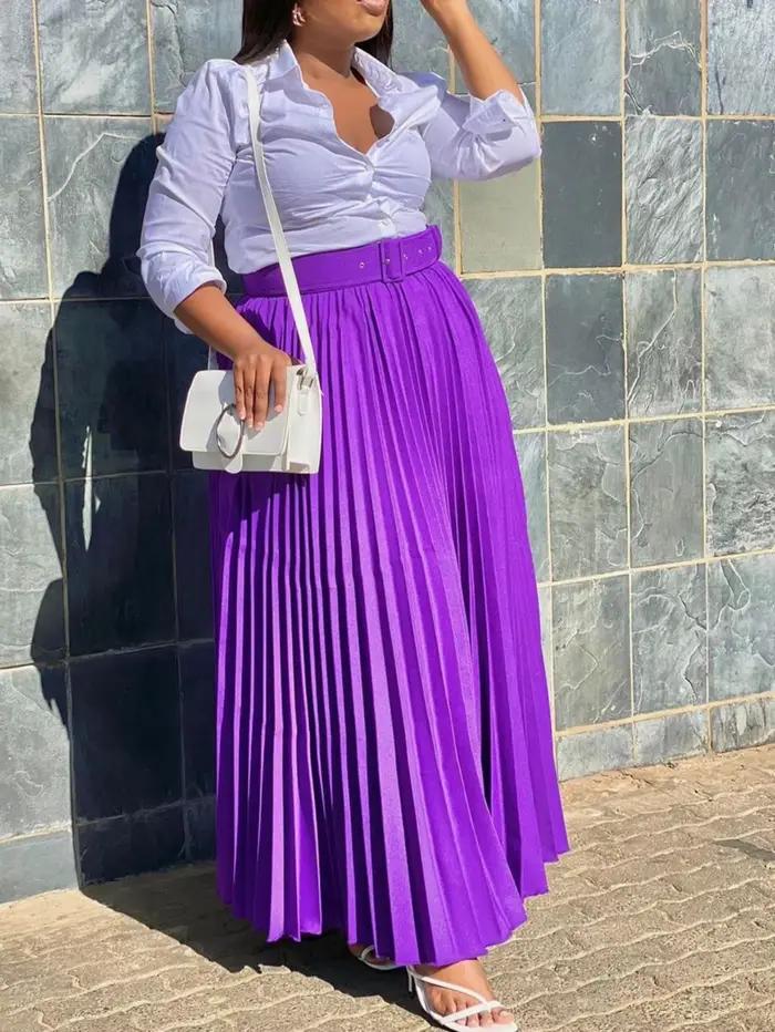 Jupe longue plissée taille haute pour femmes