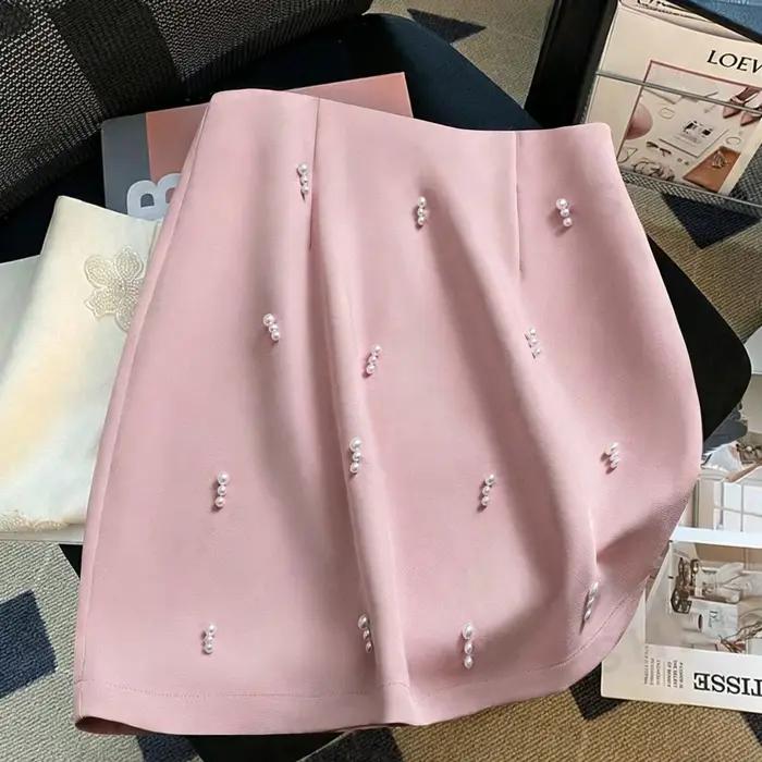 Jupe mini trapèze taille mi-haute pour femme avec perles