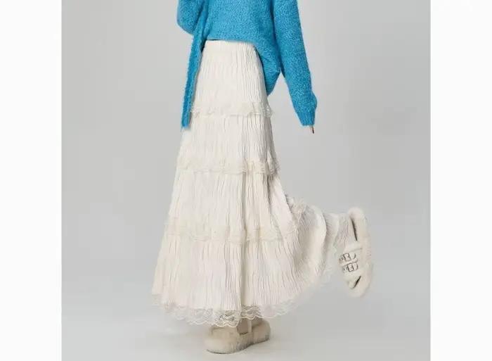 Jupe en soie Patchwork de dentelle pour femmes