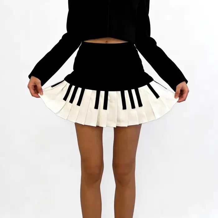 Jupe américaine rétro style vintage motif piano polyester mince taille haute pour femmes été ocassions spéciales