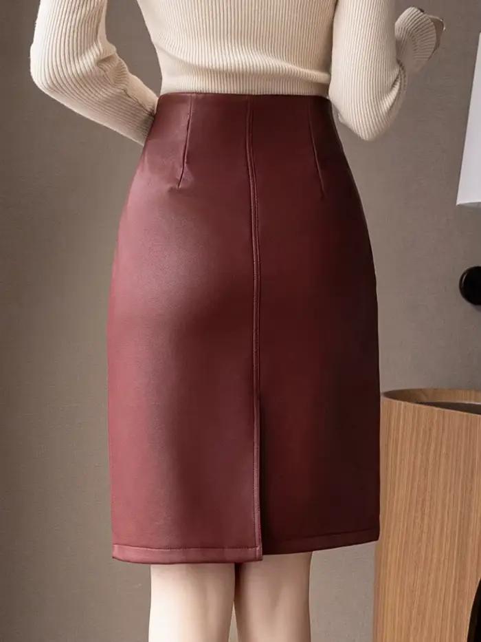 Jupes crayon vintage en cuir PU pour femmes