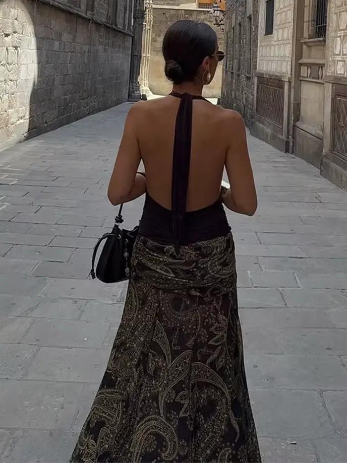 Jupe imprimée taille haute pour femmes, vêtements Vintage, imprimé Floral, taille élastique, grand ourlet, jupes mi-longues de vacances, automne