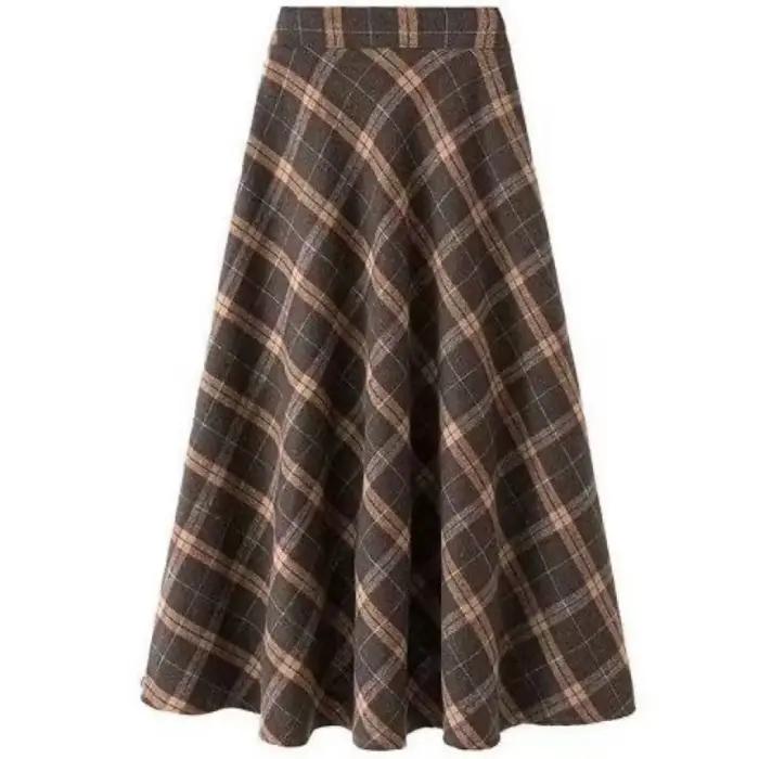 Jupe Vintage à Carreaux Trapèze Pour Femmes Longue Taille Haute Décontractée Polyesters Grande Taille Haute Occasions Spéciales