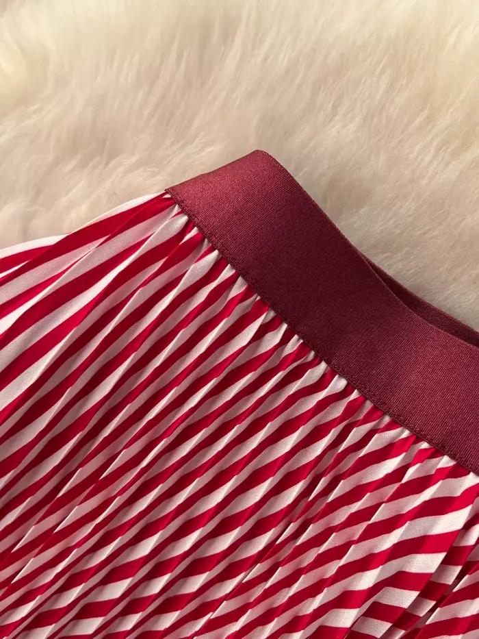 Jupe plissée rayée pour femme, coupe trapèze, taille élastique, ourlet festonné, élégante, printemps-été, couleurs bonbon, SK077