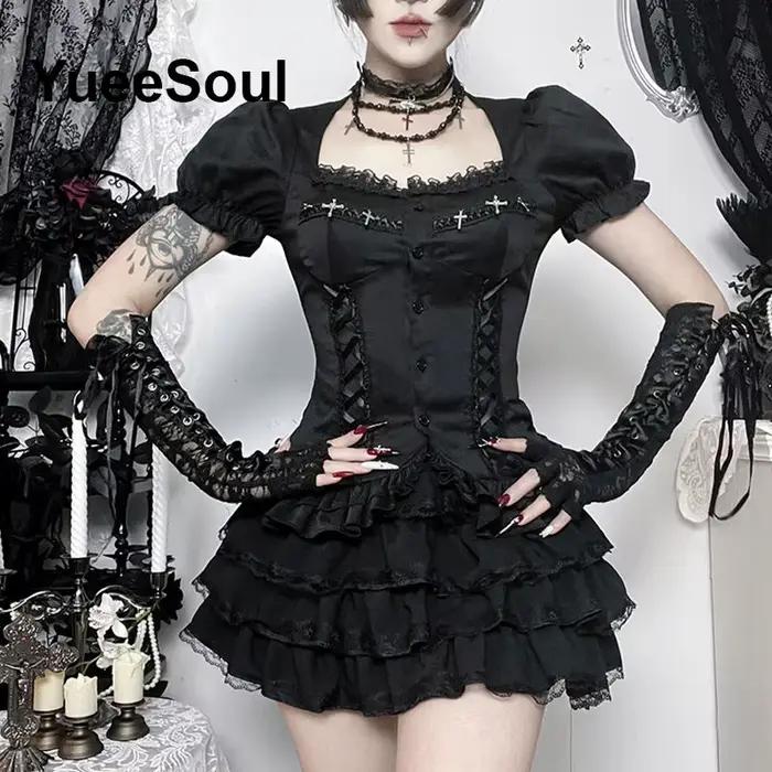 Mini-jupes gothiques noires taille haute pour femmes, nouvelle collection 2026, style Y2K, Harajuku, punk, goth, dark, grunge, streetwear, vêtements féminins