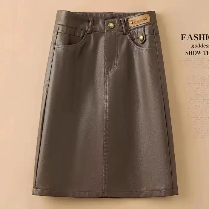 Printemps automne hiver jupe en cuir femmes nouvelle mode noir marron taille haute PU a-ligne jupes grande