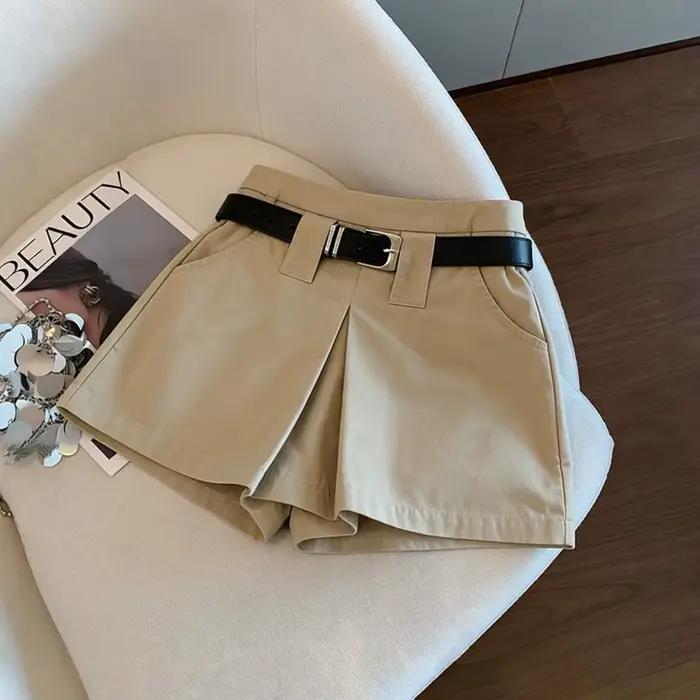 Jupe cargo rétro kaki taille haute coupe trapèze pour femme, design estival