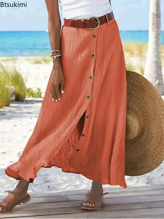 Nouvelle jupe midi en coton taille haute pour femme 2026