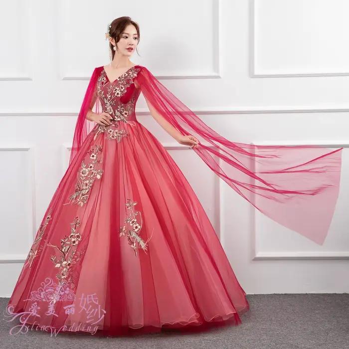 Robe de Mariée Longue Bouffante Brodée, Tenue de Spectacle, de Remise de Diplôme, de ixd'Anniversaire, de Demoiselle d'Honneur, de Bal