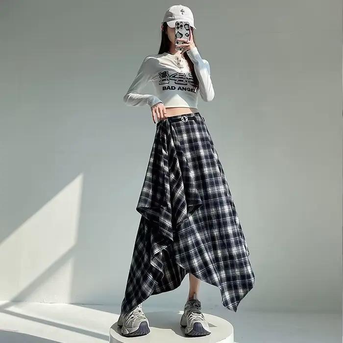 Jupes longues femmes jupe en laine 2025 Goth Lolita automne hiver taille haute volants asymétrique