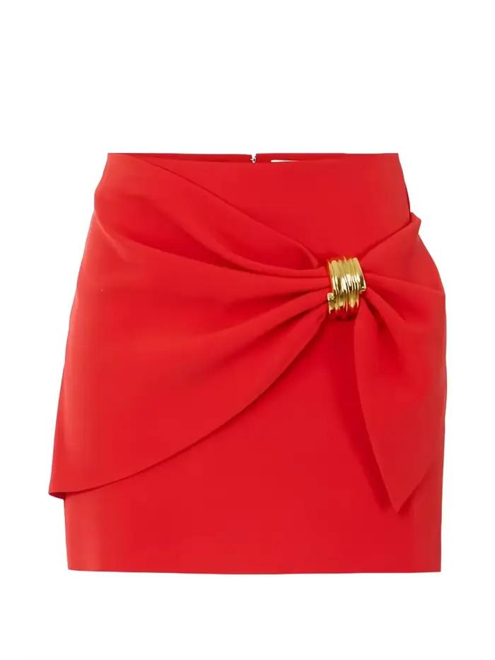 Mini-jupe rouge en satin pour femme