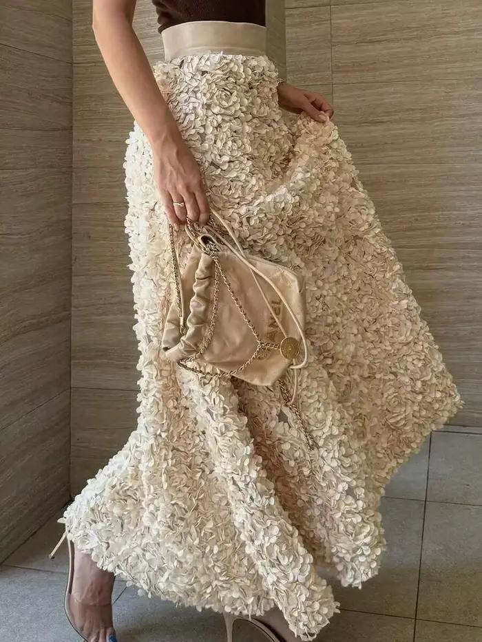 Hiver rouge mode longue pétale jupe femmes Design pired robe de soirée élégante dame Unique taille haute