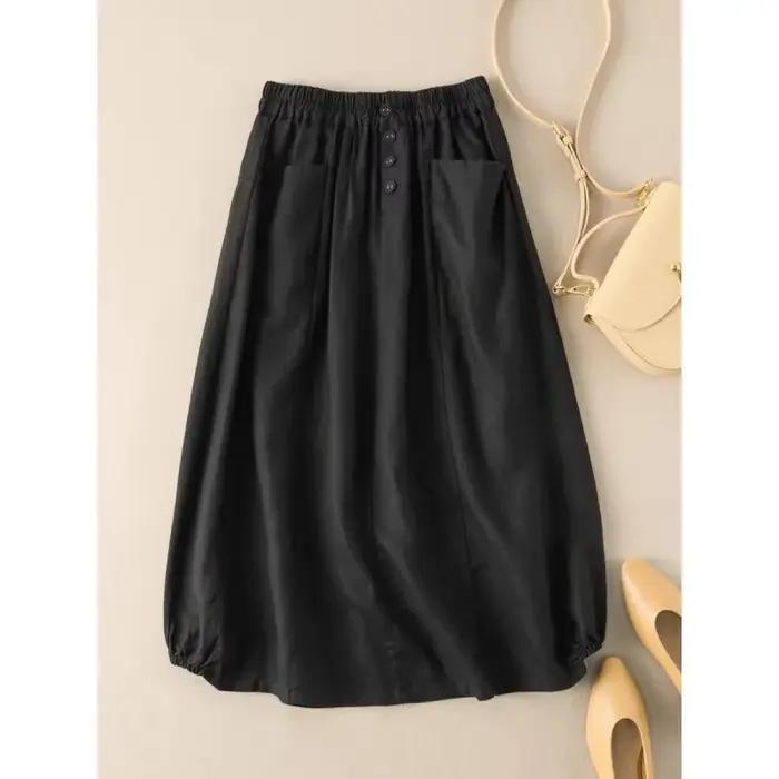 Jupe vintage en lin pour femmes grandes tailles, mi-longue, taille haute, coupe trapèze, amincissante, artistique, élégante, été 2024