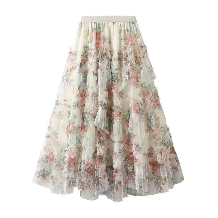 Jupes longues florales taille haute pour femmes