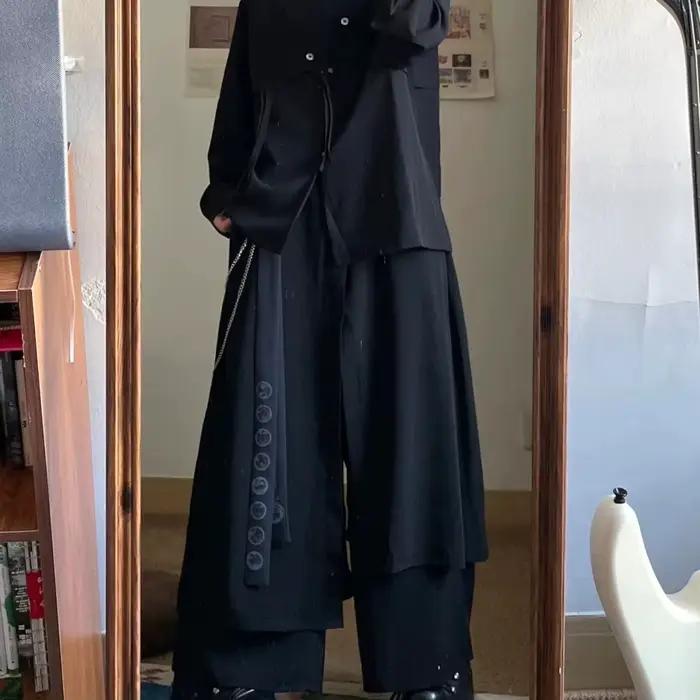 Jupe-culotte noire irrégulière multicouche de Style chinois rétro foncé pour femmes, pantalon ample Yamamoto à jambes larges, printemps et été