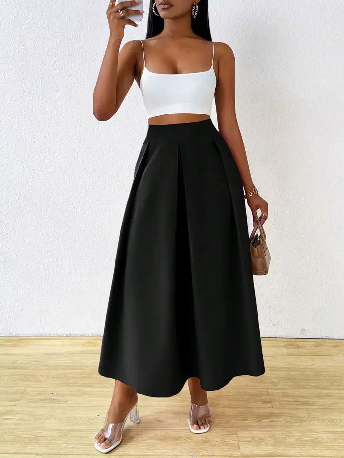Jupe plissée élégante taille haute avec grande jupe évasée pour femme, tenue maxi d'été pour femme